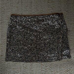 Zara Sequin Leopard-Effect Mini Skirt - Brown